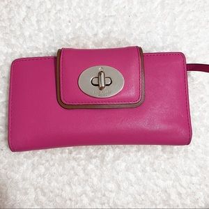 Kate Spade Pink Tan Lock Turn Wallet